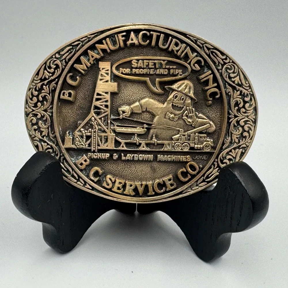 Vintage BC Manufacturing Inc Solid Brass Belt Buckle Award Design Medals Oil Gas